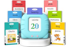 KIDZ DO Kidzdo Spanish and English Audible Toys, Bilingual Español/English Talking Flash Cards with Music for Preschool,Kindergarten Toddler 2 3 4 5 6 to Learn Spanish English