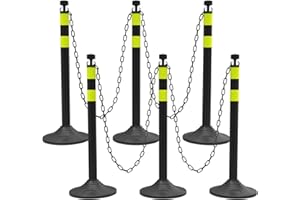 OranclUS 6 Pack Traffic Delineator Post Cones with Plastic Chain Crowd Control Barriers - Expandable 40" Traffic Control Cones, 6 x 6.6 Ft Chains for Indoor & Outdoor Use (Black-Rubber Base)