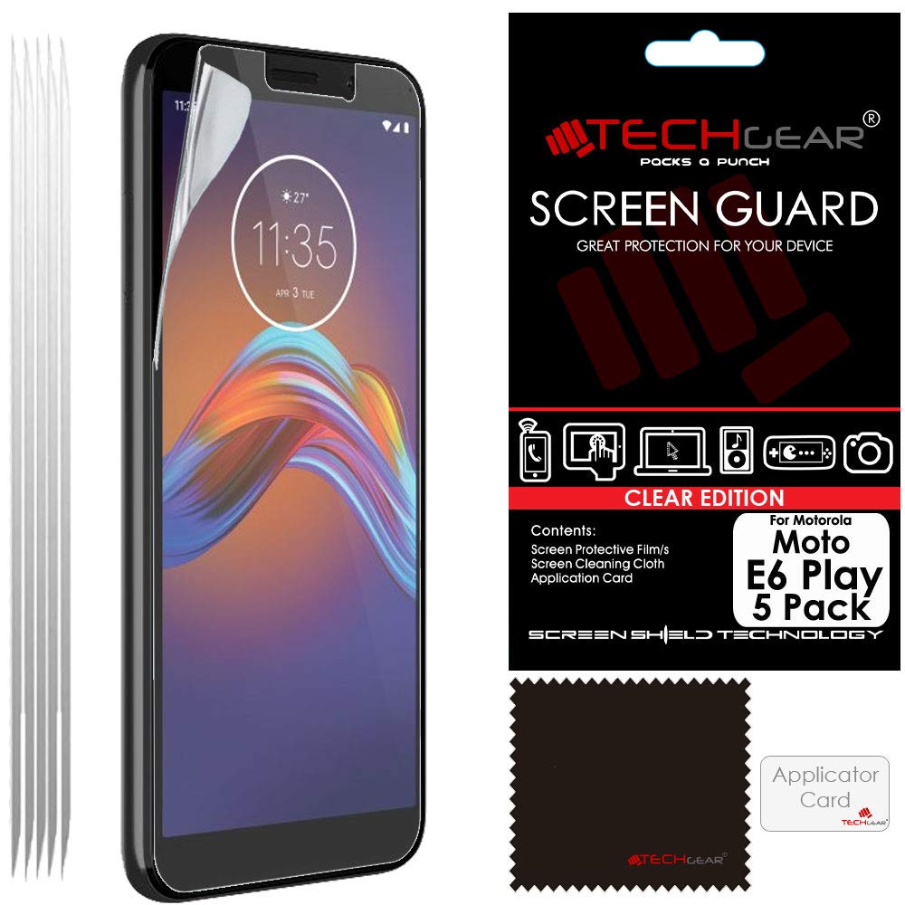 TECHGEAR [5 Pack Moto E6 Play Screen Protectors, CLEAR LCD Film Screen Protectors Cover Guards Compatible for Motorola Moto E6 Play