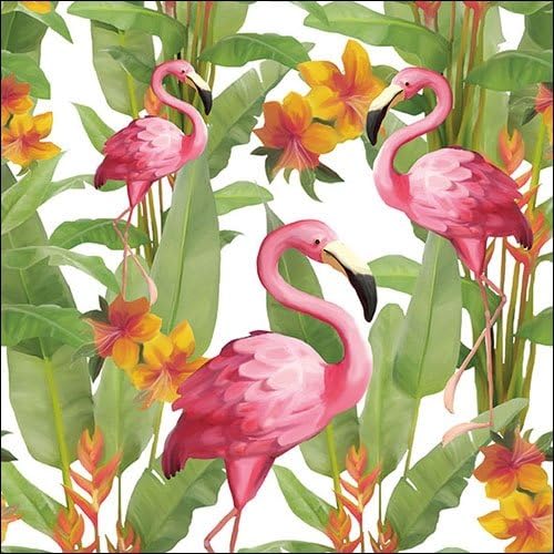 3-Ply Printed Paper, Tissue Napkins - Flamingo White, Pack of 20