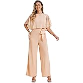 Allegra K Ruffle Sleeve Jumpsuit for Women's Dressy Casual Tie Waist Wide Leg Pants Outfits with Pockets