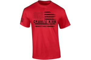 Trenz Shirt Company Men's Graphic T-Shirt - Distressed Charlie Kirk USA Flag Design Short Sleeve Tee