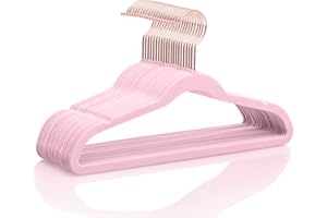 MIZGI Premium Kids Velvet Hangers (Pack of 50) 14" Wide with Copper Rose Gold Hooks,Space Saving,Nonslip Huggable Closet Hangers for Petite Junior Children's Skirt Dress Pants,Clothes Hangers