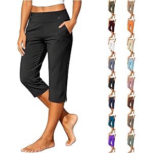 Petite Capris for Women Petite Length Stretch Elastic Waist Pull On Capris Pant with Pockets Casual Summer Work Yoga Slacks
