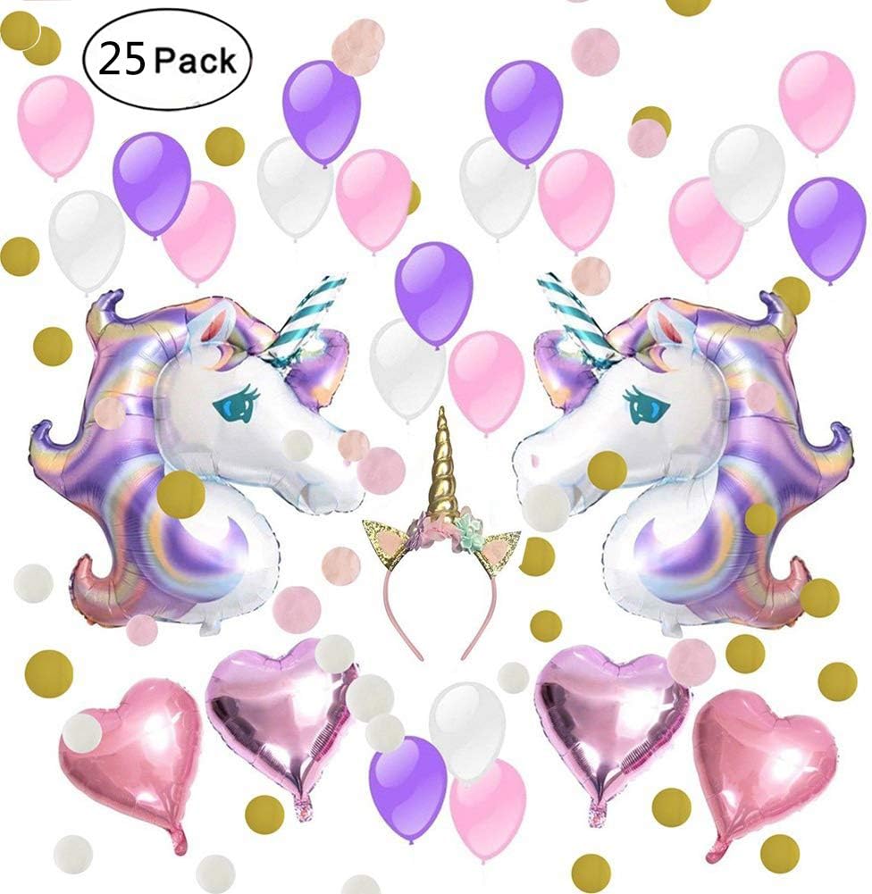 IAMIGO Party Balloons Unicorn Decoration, Birthday Decor Party Supplies Kit with Headband Birthday Decoration Set Purple Balloons Cute Purple for Girls Pink