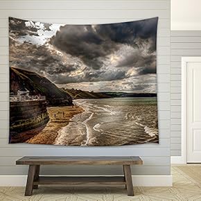 Cliffs of Whitby. United Kingdom. - Fabric Wall Tapestry Home Decor - 51x60 inches