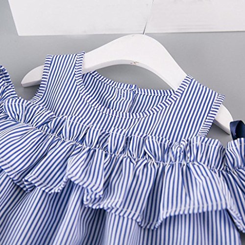 Vovotrade Toddler Kids Baby Girl Outfit Clothes Strapless Stripe Dress+Headband Set (2T, Blue)