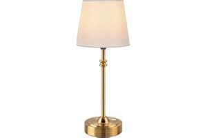 ONEWISH Cordless Lamp-Battery Operated Table lamp, 4000mAh Rechargeable, Stepless Dimmable, Small Touch Bedside Lamp with Fabric Shade, for Dining, Patio, Bathroom(Gold)