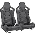 DNA MOTORING Pair of Universal Reclinable Racing Seats with Sliders, 20.5" W X 21" D X 37" H, Black, RS-JBR-011-BK-BK