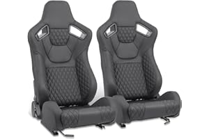 DNA MOTORING 2PCS Racing Bucket Seats with Adjustable Recline & Slider, Compatible with 4 Point Harness, PVC Leather, Black, RS-JBR-011-BK-BK