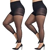 MANZI 2 Pairs Women's Plus Size Footless Sheer Tights Tummy Control 30 Denier Shaping Pantyhose