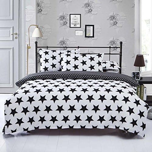 Mangogo Five-pointed Star Aloe Vera Cotton Reactive Printing Bedding Duvet Cover Sets King Size White/Black