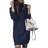 SENFURE Women Turtleneck Sweater Dress Oversized Long Sleeve Knit Pullover Fall Sweater Short Dresses