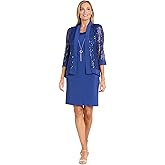 R&M Richards Women's 2-Piece Knee Length Banded Hi-Lo Sequined Jacket Dress W/Detachable Necklace