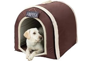 ANPPEX Dog House Indoor,2 in 1 Washable Covered Dog Bed,Insulated Cozy Dog Igloo Cave,2XL Size for Large Dog,Brown