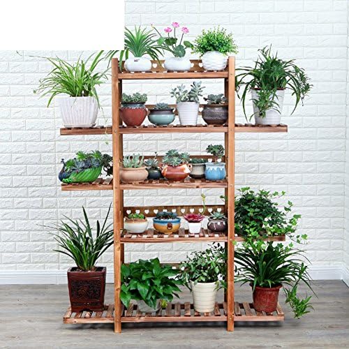 Wooden floor racks Multi-layer floor pot holder Balcony Indoor and outdoor Living room Wooden showy-C
