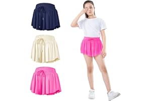 CAPRILITE 3 Pack Girls Flowy Shorts with Pockets, 2-in-1 Youth Flowy Butterfly Skirts Running Shorts for Sports,Fitness,Tennis