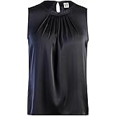 Anne Klein Womens Sleeveless Matte Satin Pleated Neck Top