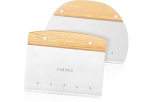 Asdirne Dough Cutter, Dough Scraper with Wooden Handle and Food Grade Stainless Steel Blade, Pastry Scraper, 15CM, 2Pcs