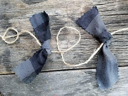 Rustic Twine Garland - Black and Gray plaid fabric rag tartan Garland for the winter or Christmas tree