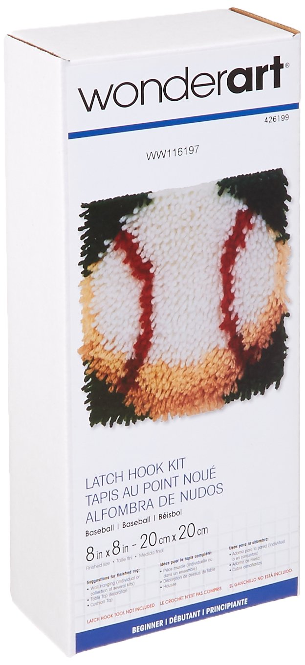 Spinrite Acrylic Blend Wonderart Latch Hook Kit 8-inch x 8-inch, Baseball