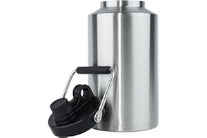 Kerilyn Insulated Gallon Jug with Handle, One Gallon, 128oz Stainless Steel, Large Double Vacuum Water Bottle for Hot & Cold Drinks, Wide Mouth, Sweat Proof, Great for Travel, Camping, Stainless