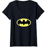 Womens DC Comics Batman Vintage Black &amp; Yellow Batman Logo V-Neck T-Shirt