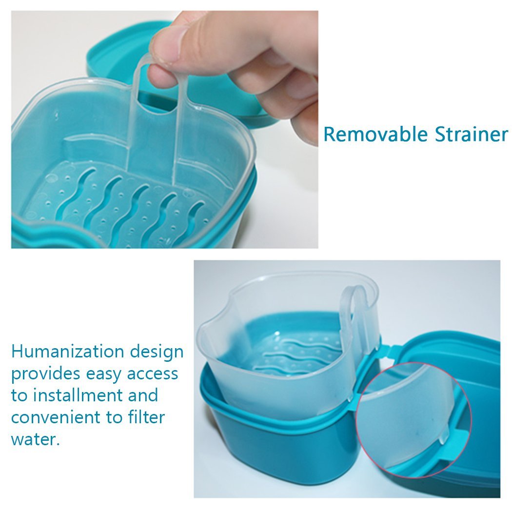 Denture Bath Box Case, Hatisan False Teeth Storage Box with Hanging Net Container, Premium Mouth Guard Box with Cleaning Brush (2Pcs) …: Health & Personal Care