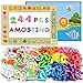 AMOSTING Alphabet Magnets Toddler Toys Educational Magnetic Letters 244Pcs Refrigerator Magnet for Preschool Learning Numbers Farm Animal Spelling ABC for Kids with Board