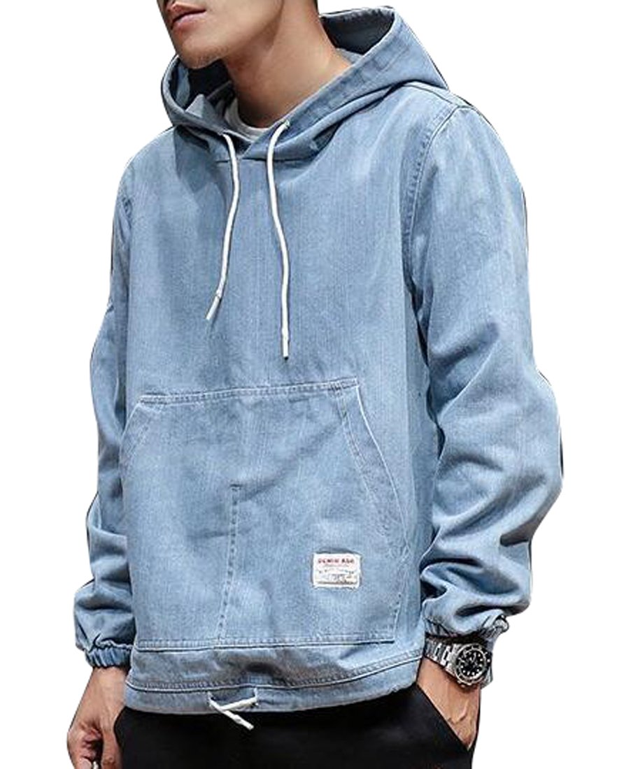 Men's Classic Denim Hoodie Sweatshirt Pullover - Denim Fit