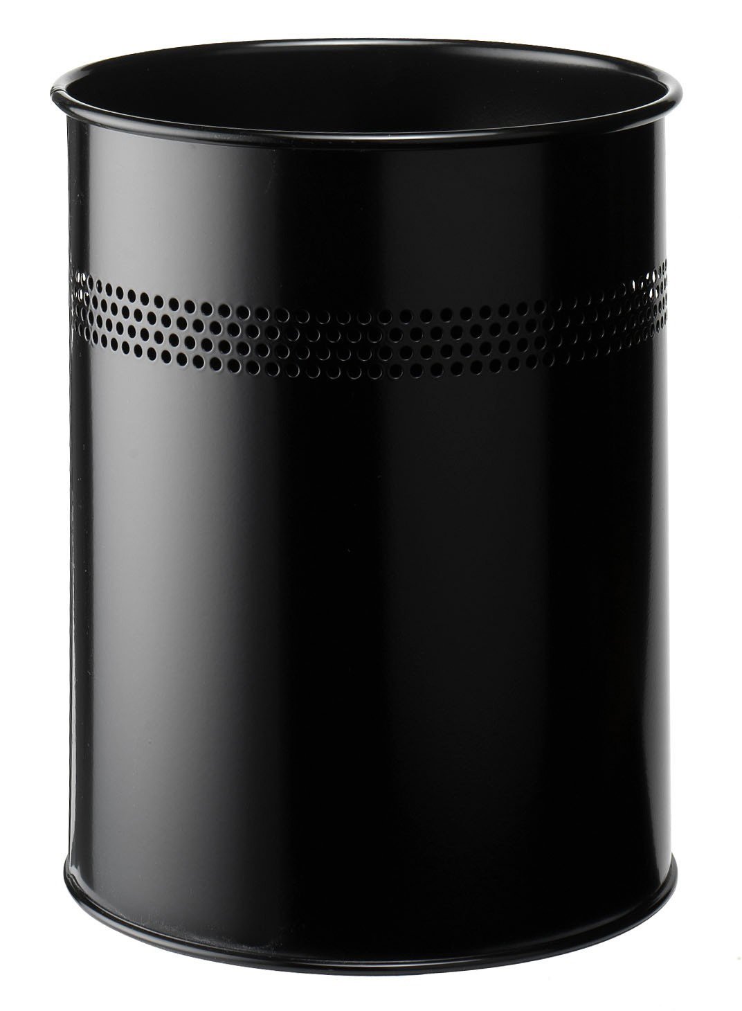 Metal Round Waste Bin Black 15 Litre Capacity, Stylish 30 mm Perforated Ring, Waste Basket for Offices, Schools, Home, etc.