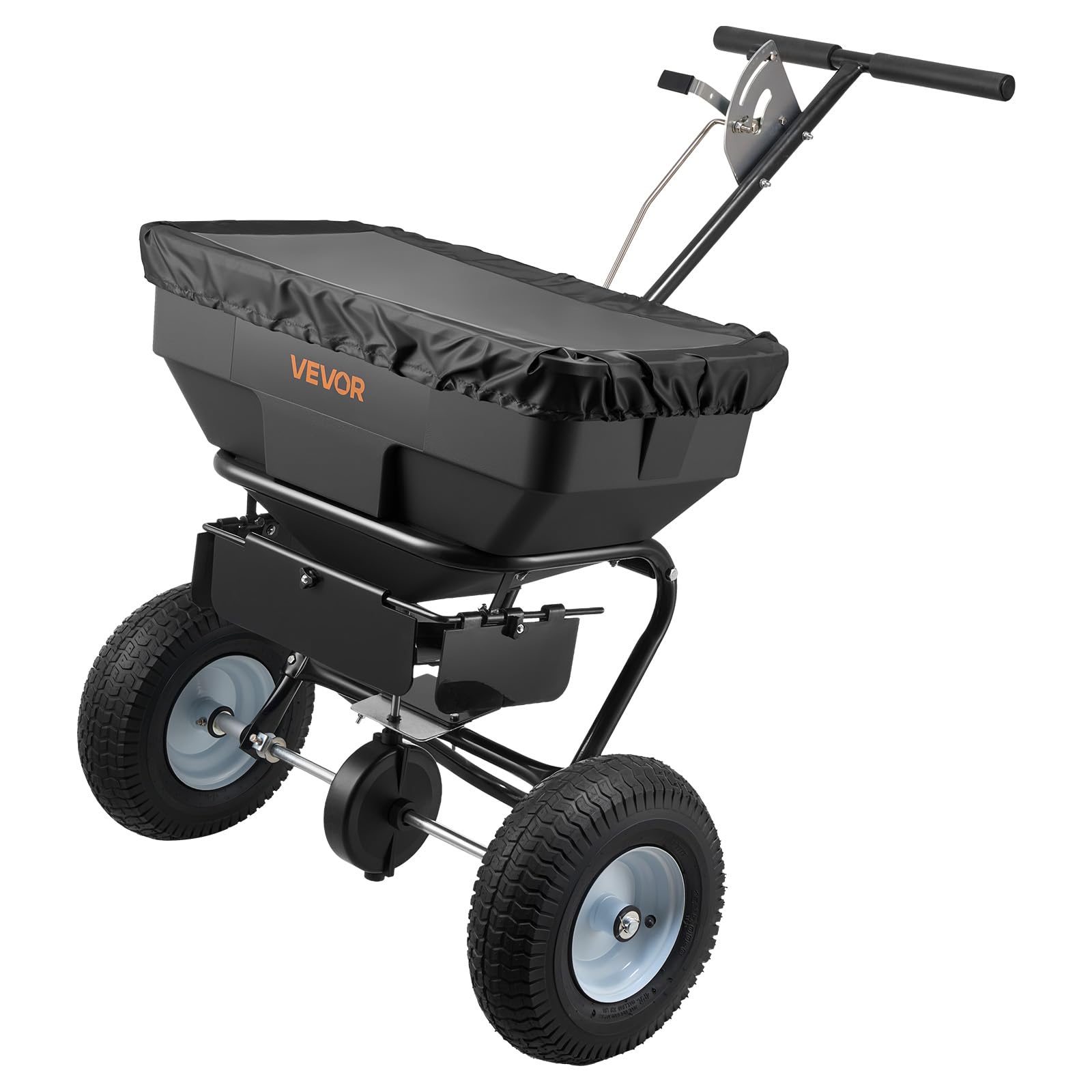 VEVOR Broadcast Spreader, 12ft Spreading Width, Push Broadcast Spreader with 13" All-Terrain Tires, Adjustable Flow Control, 130lbs Capacity Hopper, Lawn Spreaders for Fertilizer Seed Ice Melt Image