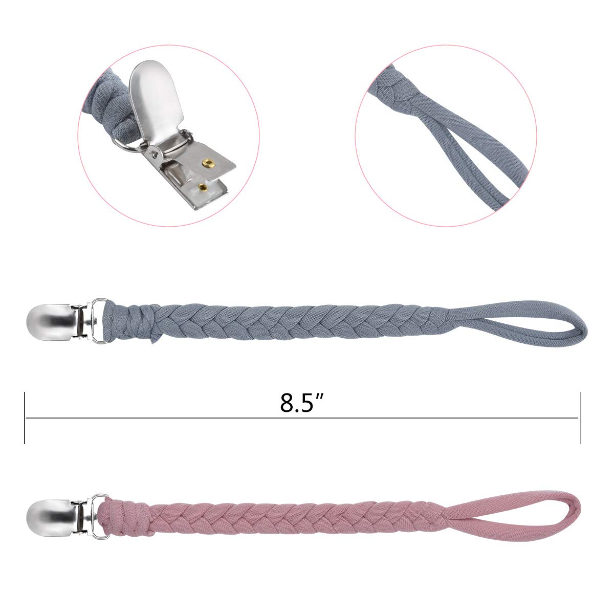 Baby Pacifier Holder for Boys and Girls, Teething Straps Unisex Design, Smoother Clip 100% Handmade Braided, Easy to Use for Teething Toy, (Pink) : Baby