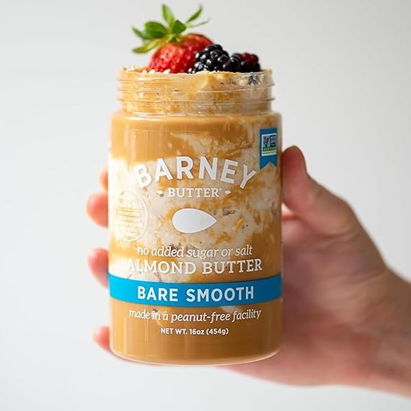 BARNEY BUTTER ALMOND BUTTER, BARE SMOOTH, 16 OUNCE JAR, NO ADDED SUGAR OR SALT, SKIN-FREE ALMONDS, NO STIR, NON-GMO, GLUTEN FREE, KETO, PALEO, VEGAN