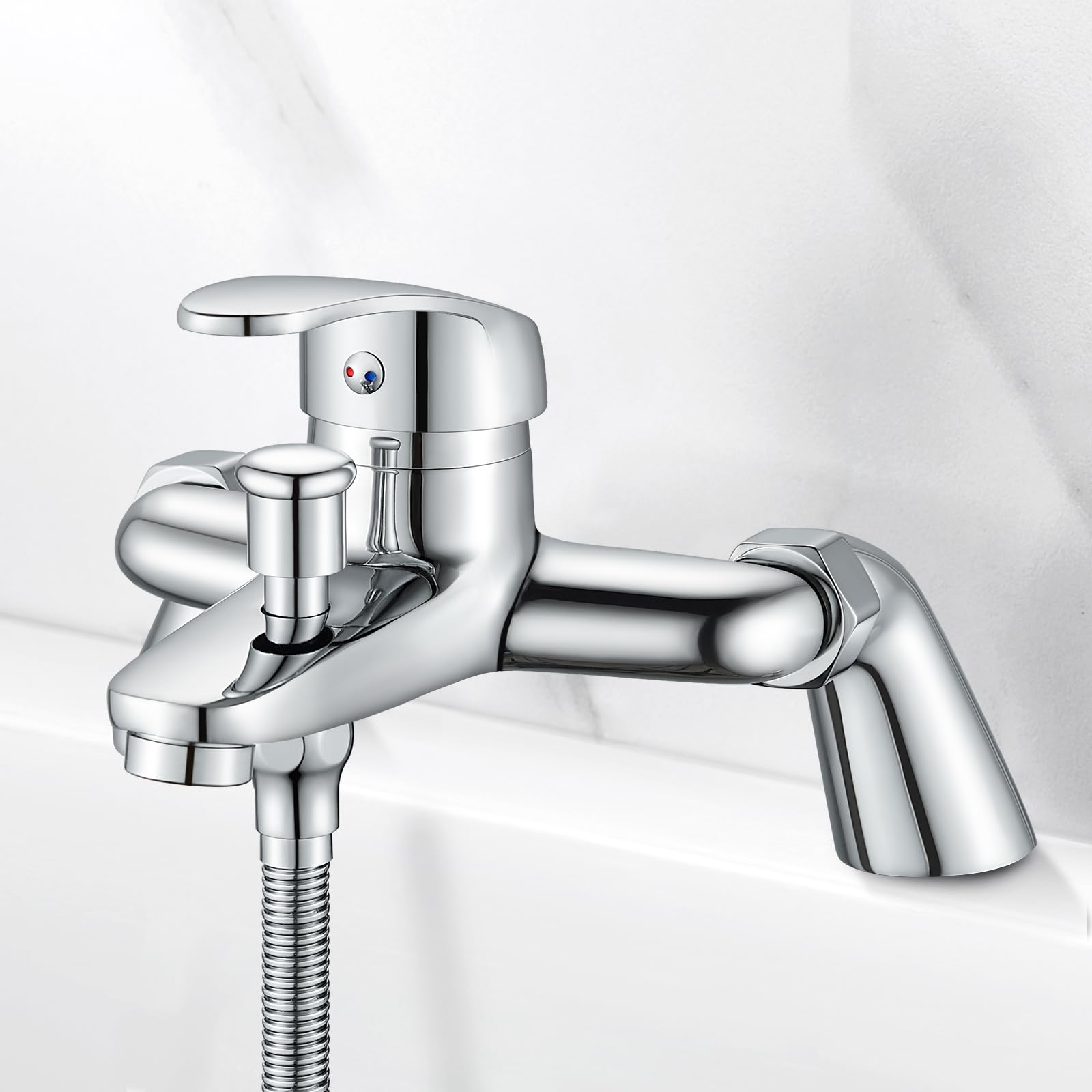 Rehomthy Bath Shower Mixer Tap, Modern Round Monobloc Single Shower Tap with Bathtub Spout, Solid Brass, Chrome, 1/2'' Outlet 180mm Centres