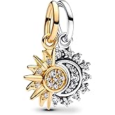 H.ZHENYUE Two Color Sun and Moon Charms for Bracelets 925 Sterling Silver Dangle Pendants Beads Jewelry for Women