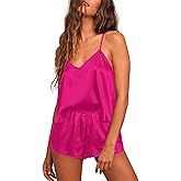 Ekouaer Silk Pajamas for Women Satin Cami Pjs Set V Neck Camisole Shorts Set Adjustable Strap Sleepwear