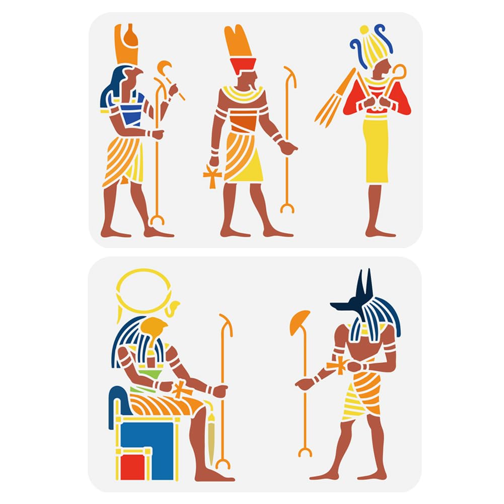 FINGERINSPIRE 2PCS 2 Styles Egyptian Pharaoh Painting Stencil 21x29.7cm Character Drawing Decorative Theme Stencil for Wall Wood Tile Canvas Fabric Furniture