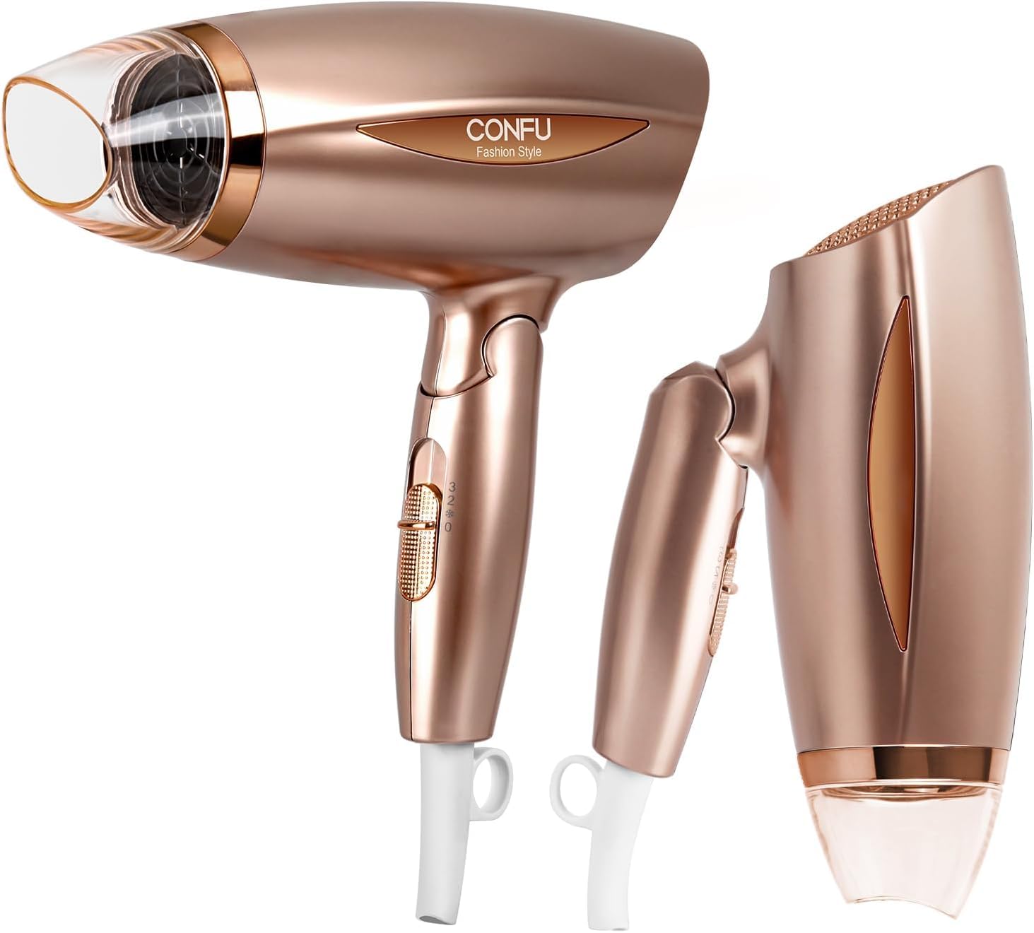 Travel Hair Dryer, CONFU 1800W Folding Lightweight Blow Hairdryers for Women-Fast Drying Lightweight Blow Dryer with Cool/Hot Button, 1 Nozzle, Gold, UK Plug