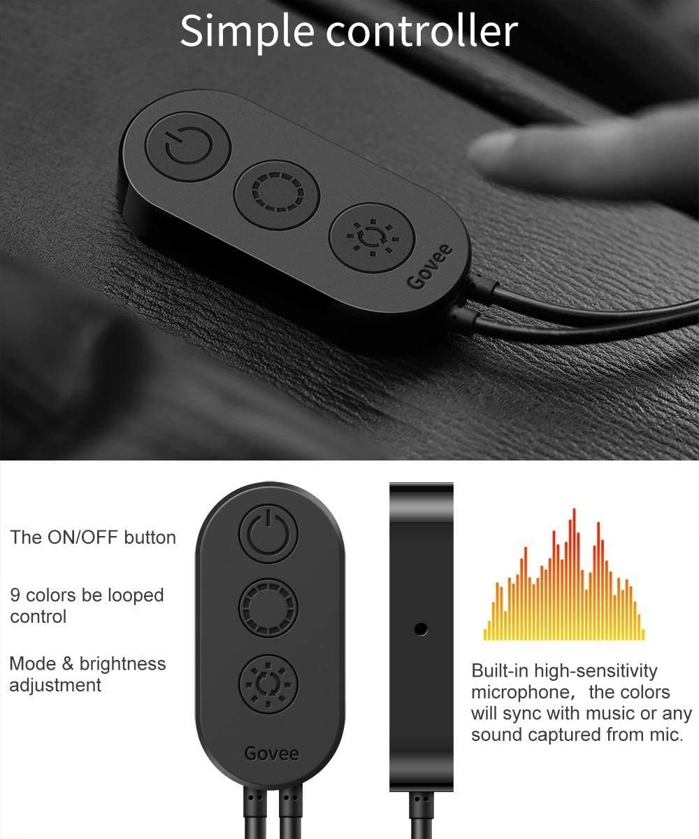 Govee Interior Car Lights, Car LED Strip Light Upgrade Two-Line Design Waterproof 4pcs 48 LED APP Controller Lighting Kits, Multi DIY Color Music Under Dash Car Lighting with Car Charger, DC 12V: Automotive