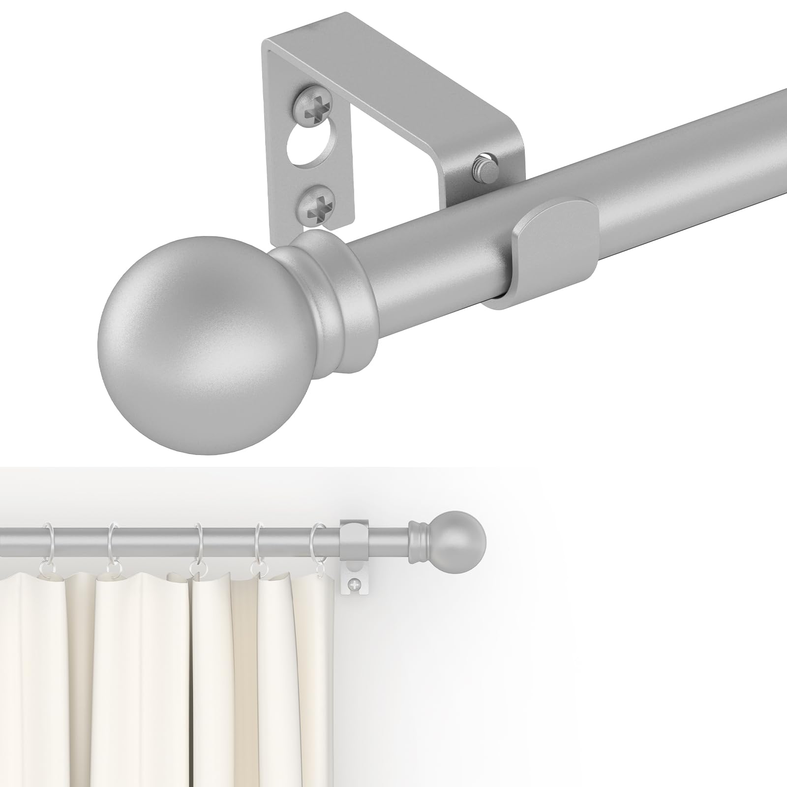 GXOACKJ Curtain Rods for windows 48 to 84-93 inch, 5/8 inch Decorative Silver Splicing Heavy Duty Metal Curtain Rod set with Brackets