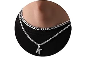 WEDDINEN Layered Initial Letter Pendant Necklace for Men Figaro Twist Rope Chain Necklace Jewelry Christmas Birthday Gift for Men Boys