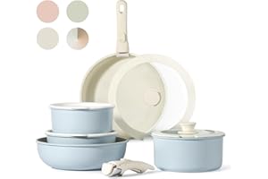 CAROTE 11pcs Pots and Pans Set, Nonstick Cookware Set Detachable Handle, Induction Kitchen Cookware Sets Non Stick with Removable Handle, RV Cookware Set, Oven Safe, Blue