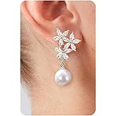 KRFY 1 Pairs Pearl Earrings, 925 Sterling Silver Post, Drop Pearl Dangle Earrings for Women Trendy, cz Studs Earrings for Women, 16K Gold Plated/Silver