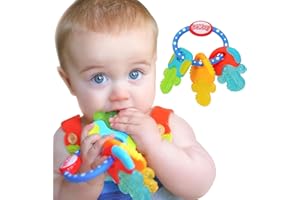 Nuby Ice Gel Teether Keys - Silicone Soothing Baby Teether Toys for Infants - Gentle for Sore Gums Colorful and Fun Toys - Safe and Durable Infant Baby Teething Toy - Blue