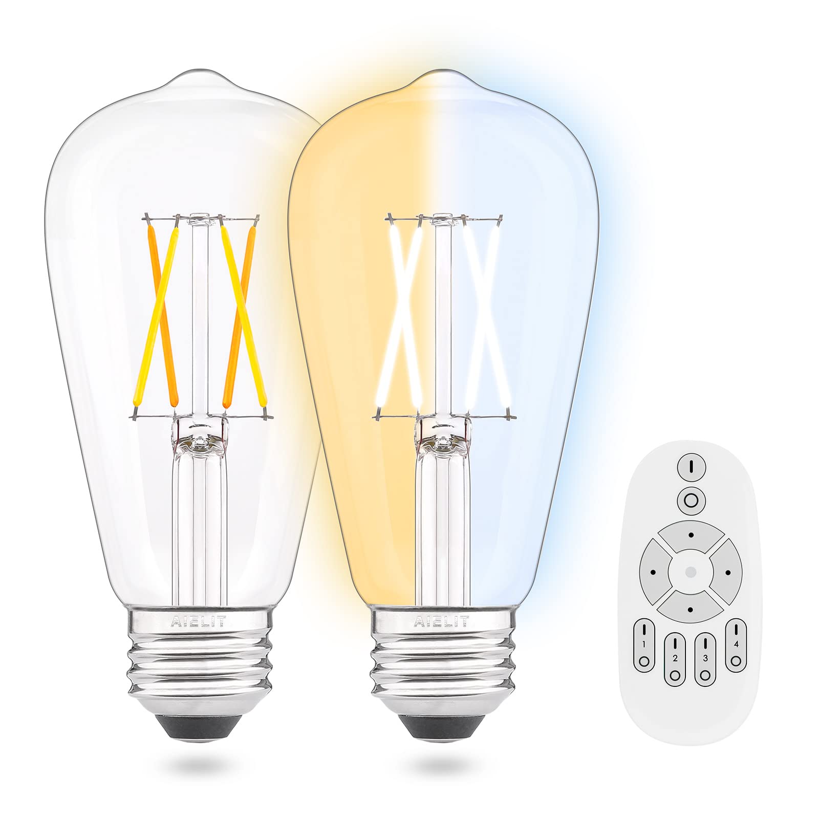 Photo 1 of ***MISSING REMOTE*** AIELIT Vintage Remote Control LED Edison Light Bulbs- E26 Standard Base- Dimmable 4Watt(40W Equivalent)- Adjustable Color Temperature (2700K- 5000K)- No App or Wi-Fi Required- Remote Included- 2 Pack