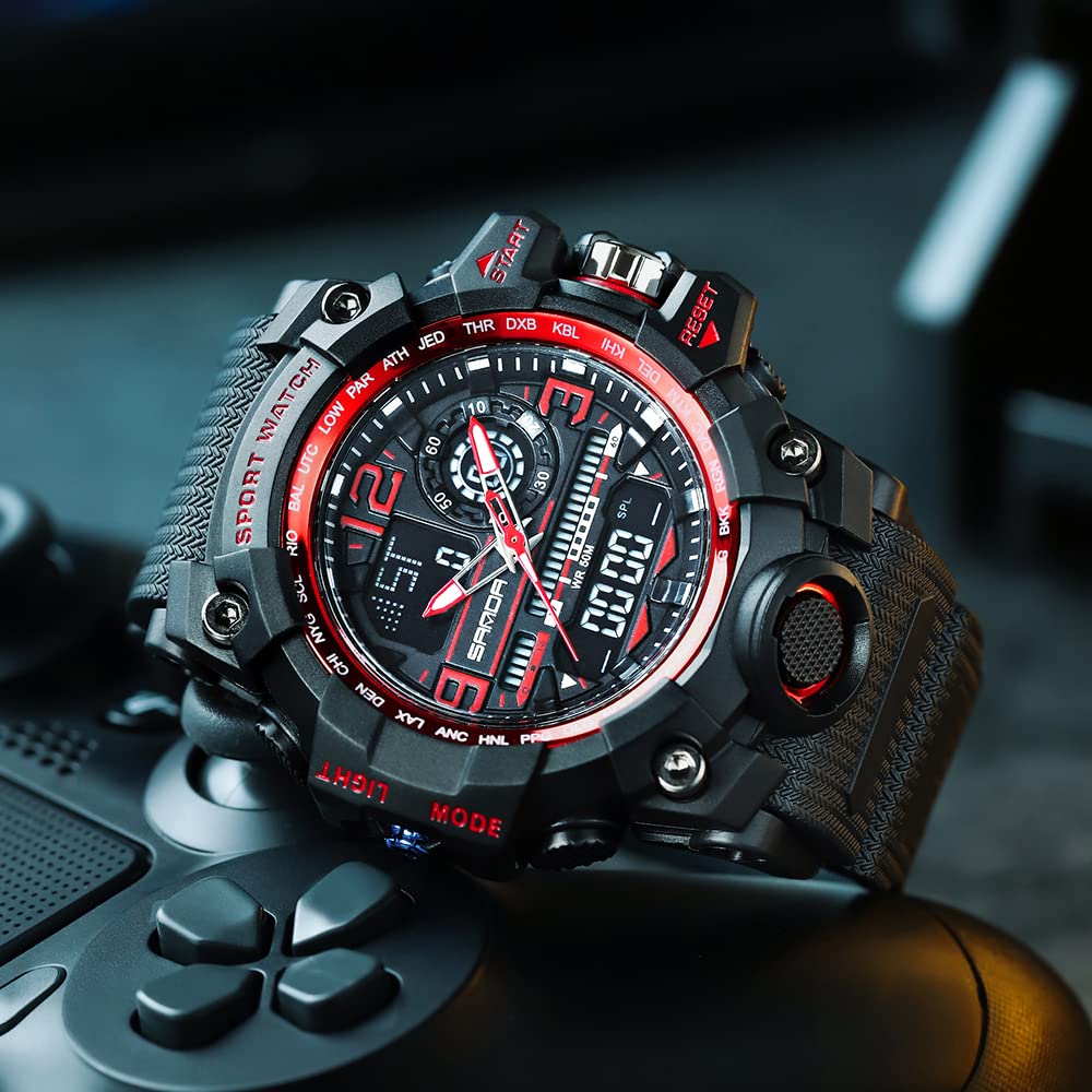 AIMES Mens Watches Sports Outdoor Waterproof Military Watch for Men Tactical Watch Analog Digital Date Alarm Stopwatch Multi-Function Tactics Big Face Wristwatch for Men