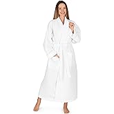 Women's Waffle Robe by Boca Terry, Full Length Waffle Knit Hotel Bathrobe. Lightweight Shawl Collar White Robes