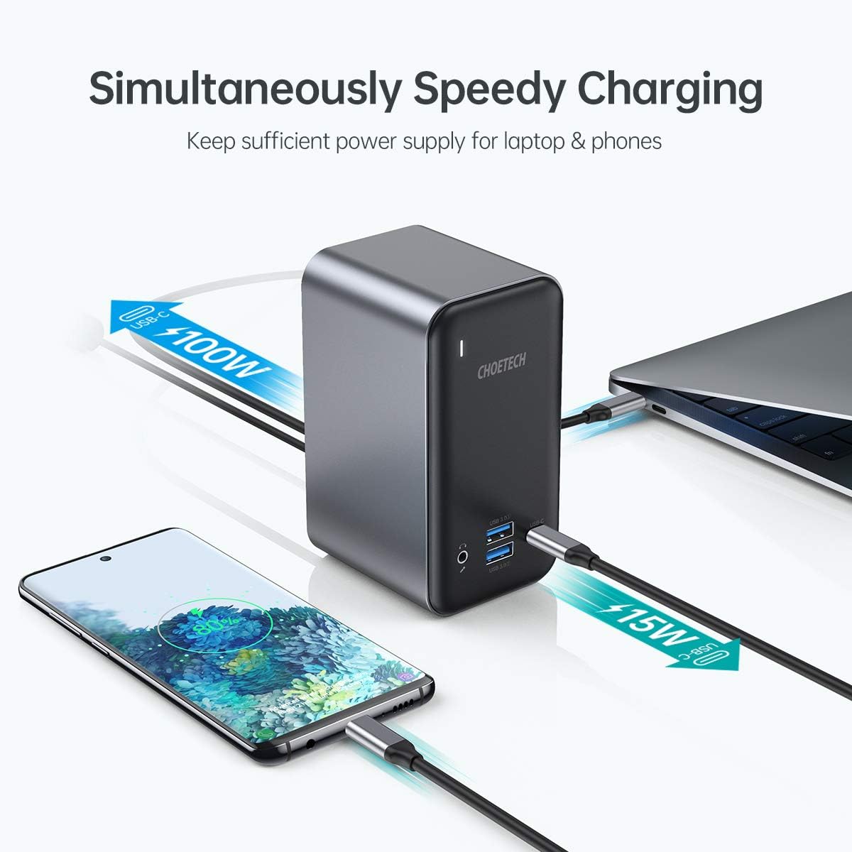 USB C Docking Station, CHOETECH 15 in 1 Docking Station for MacBook and Windows, Quadruple Displays with 100W PD Input, 4K HDMI, VGA, 4 USB-A and 1 USB-C Ports, Ethernet, 3.5mm Audio Jack: Computers & Accessories
