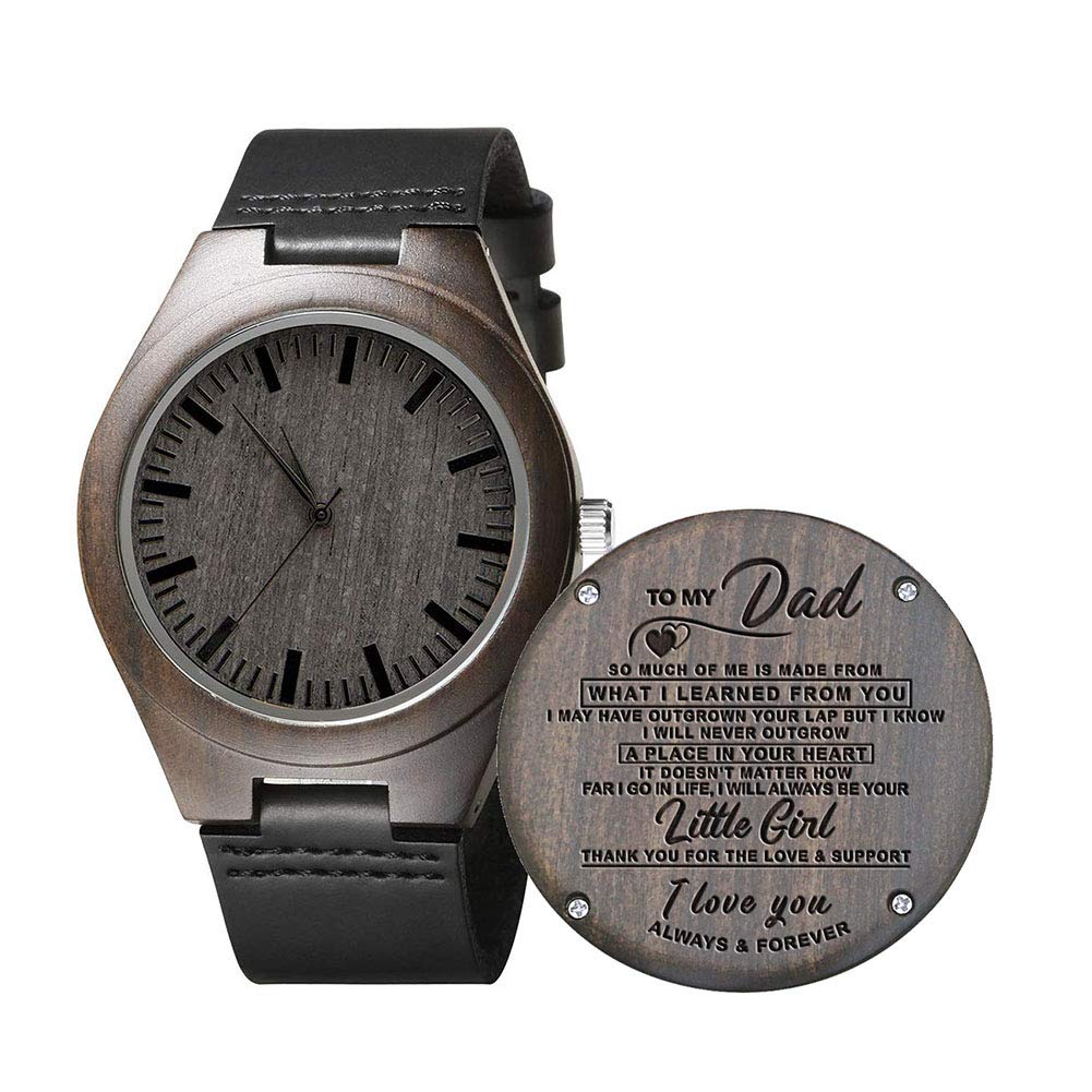 UFOORO Mothers Day for Dad Gifts-Engraved Wooden Watches for Dad from Daughter - Watch for Dad Birthday - Gifts for Dad